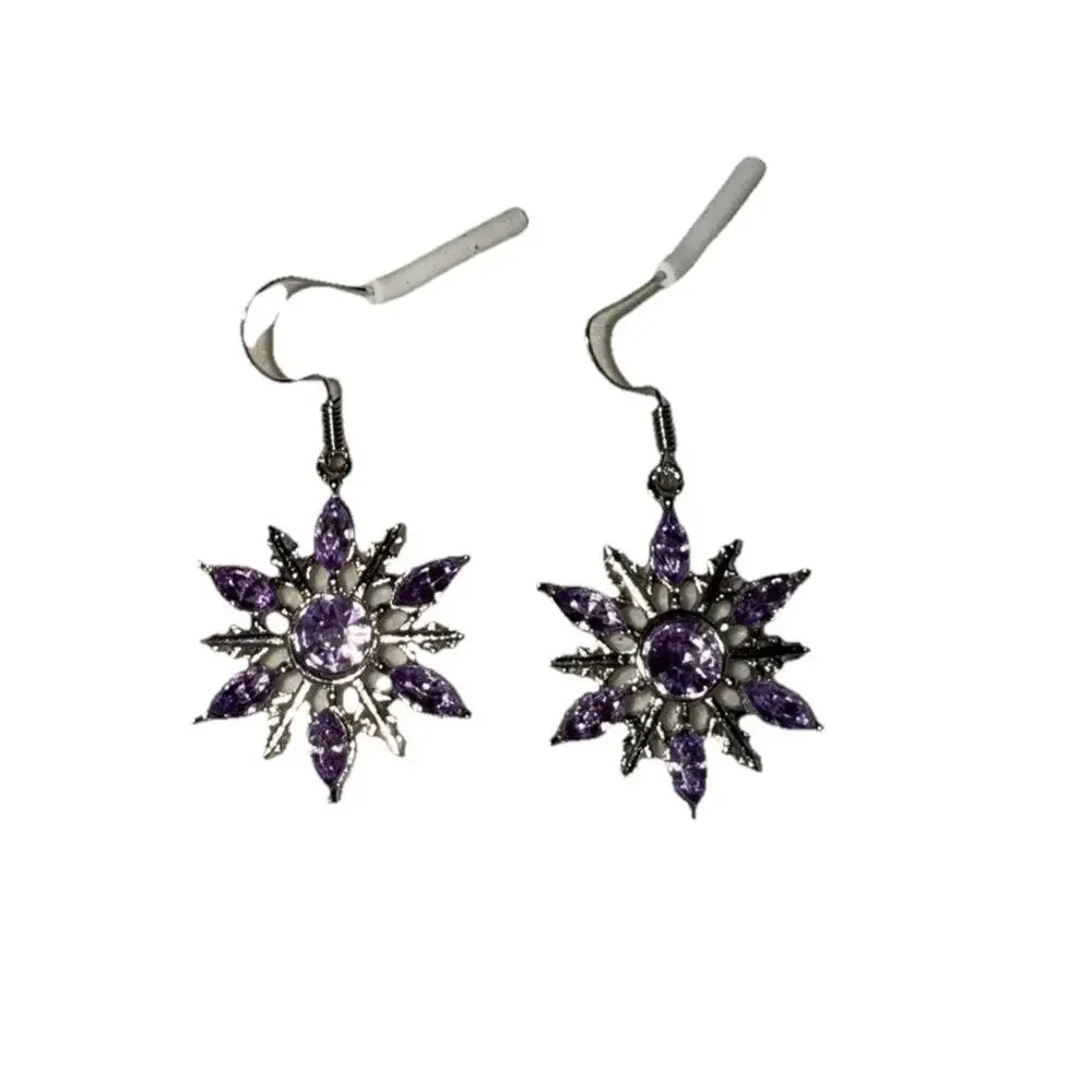 NWT Fashion Christmas Purple Rhinestone Snowflake Dangle Earrings
